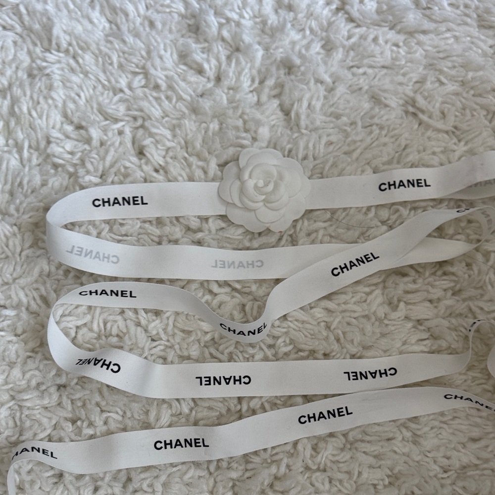 Chanel White Ribbon with Camellia Flower EXTRA large 2.5 yards~